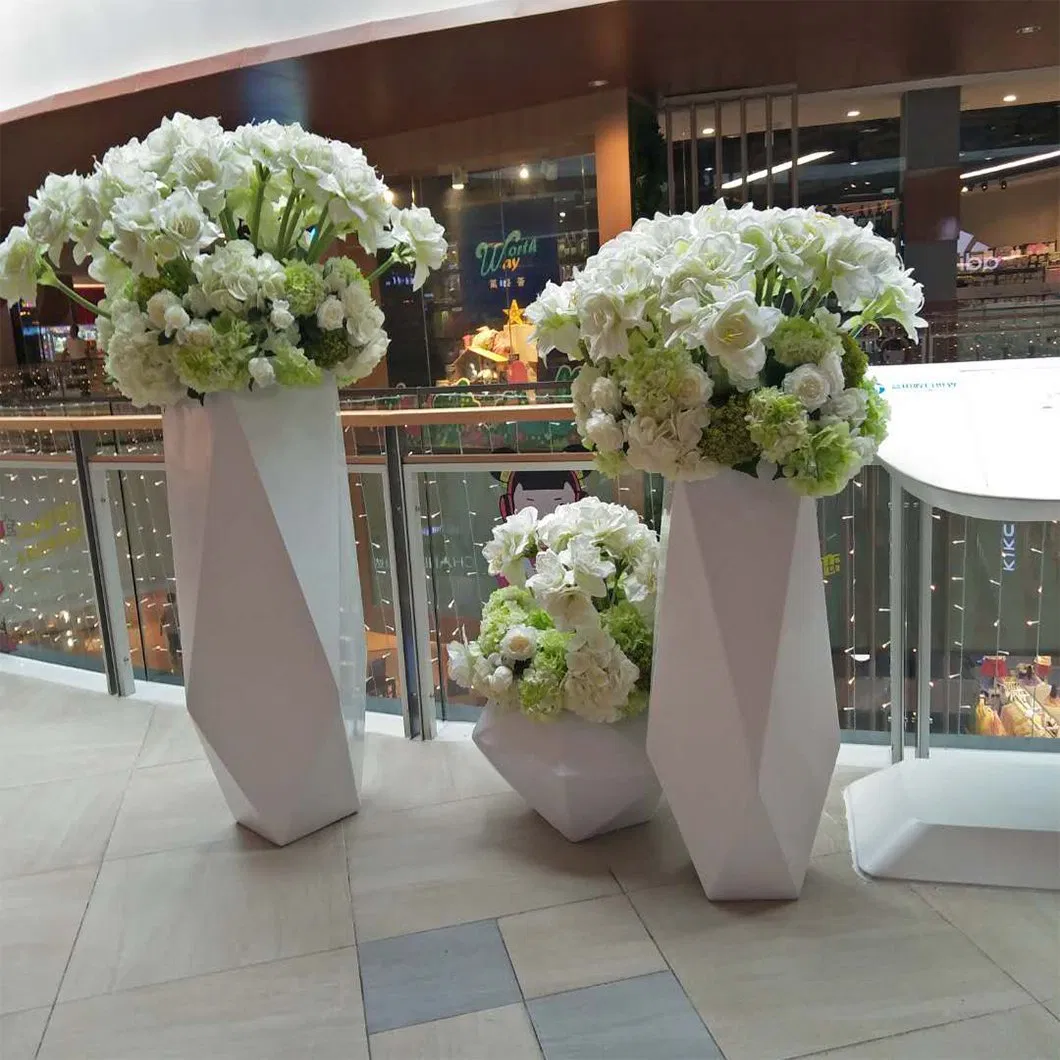 Stylish Diamond Pattern Planters FRP Customized Vase Decor Outdoor Public Artistic Sculpture Designer Flowerpot