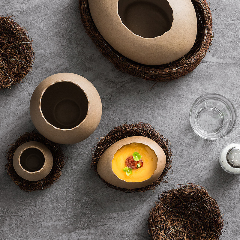 Oval Shaped Ceramic Yogurt Bowl Restaurant Tableware Dessert Bowl