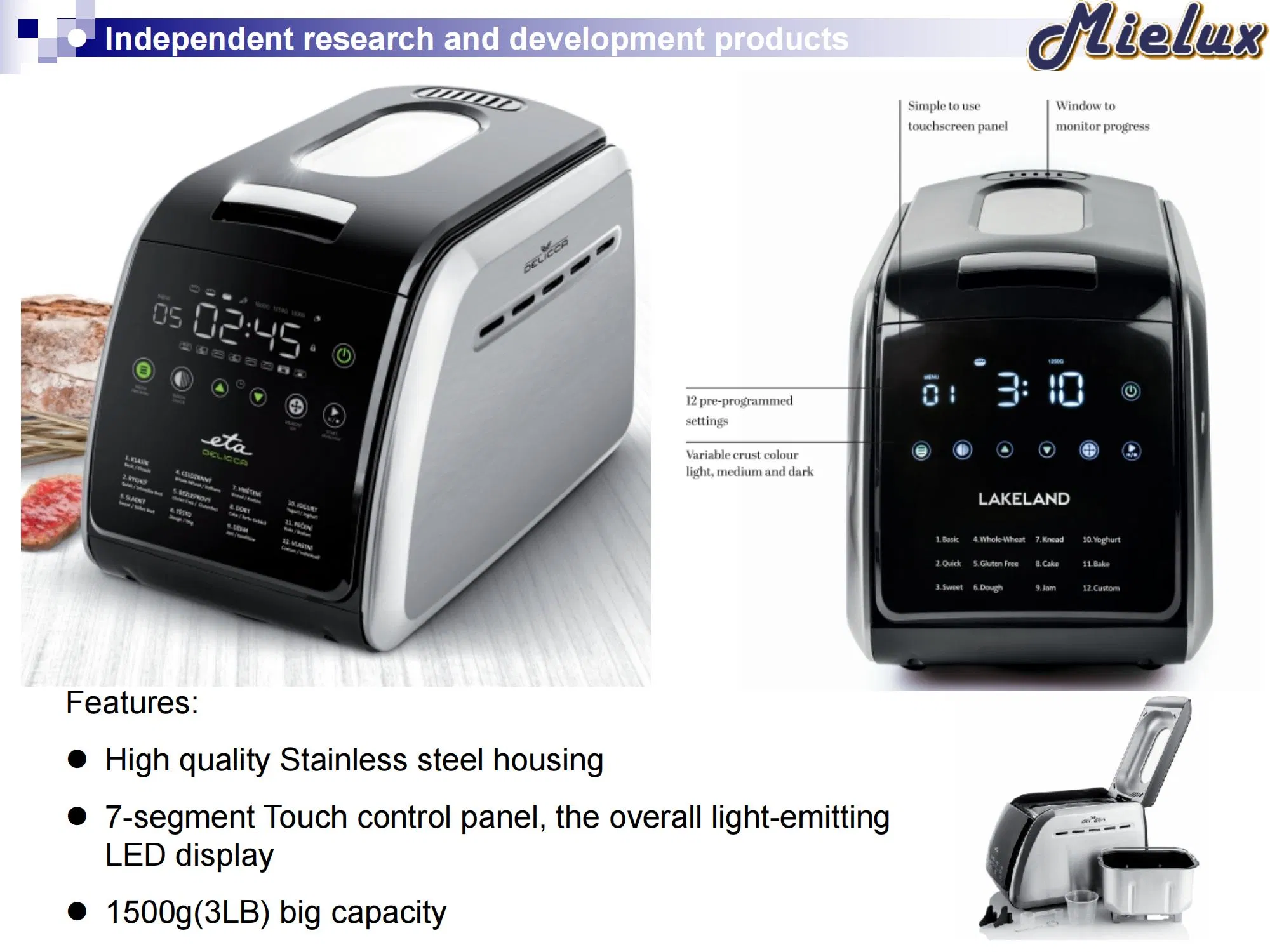 8910 Big Touch Screen Bread Maker Double Kneader 1500g Capacity