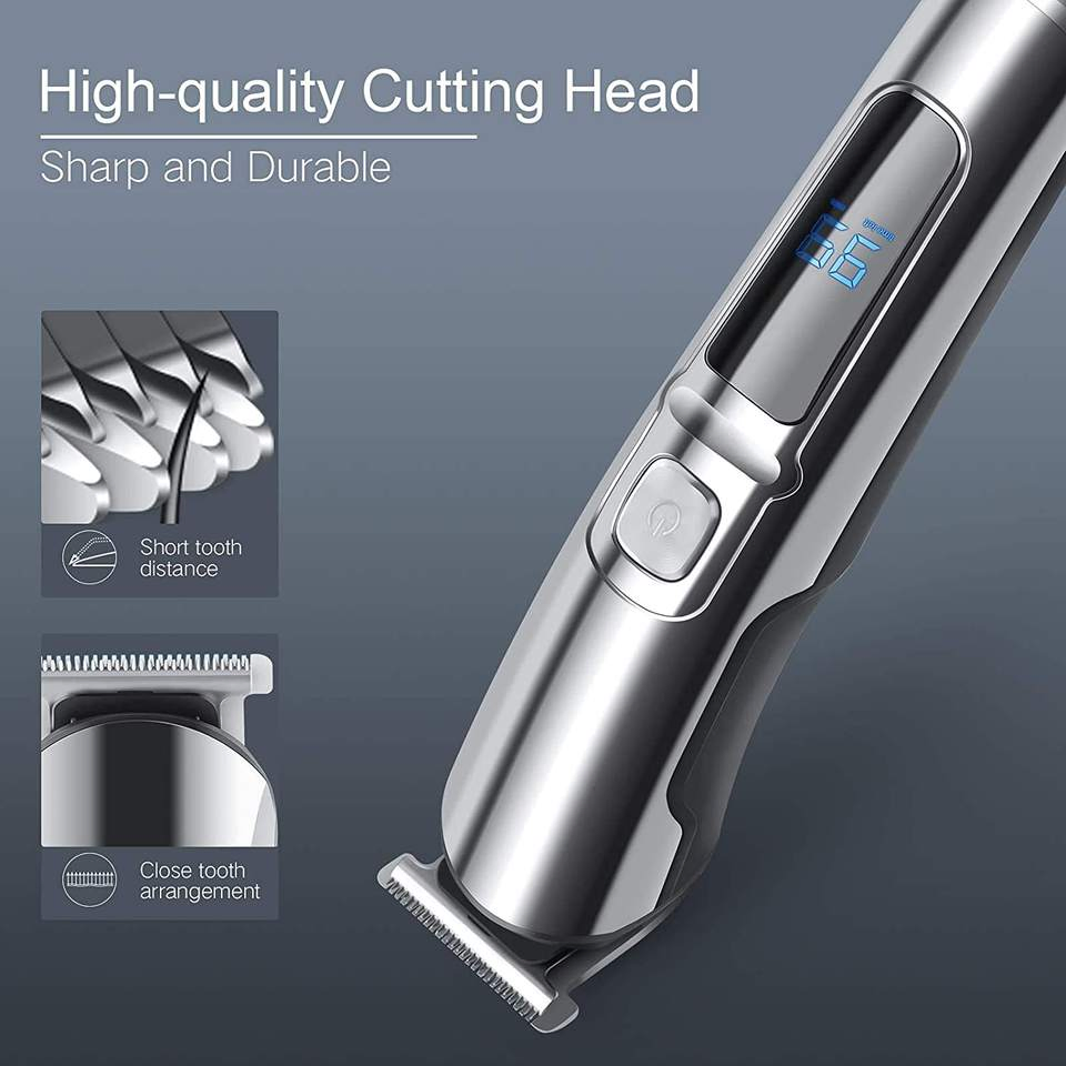 Waterproof Cordless Hair and Beard Trimmer Set with Rechargeable Battery