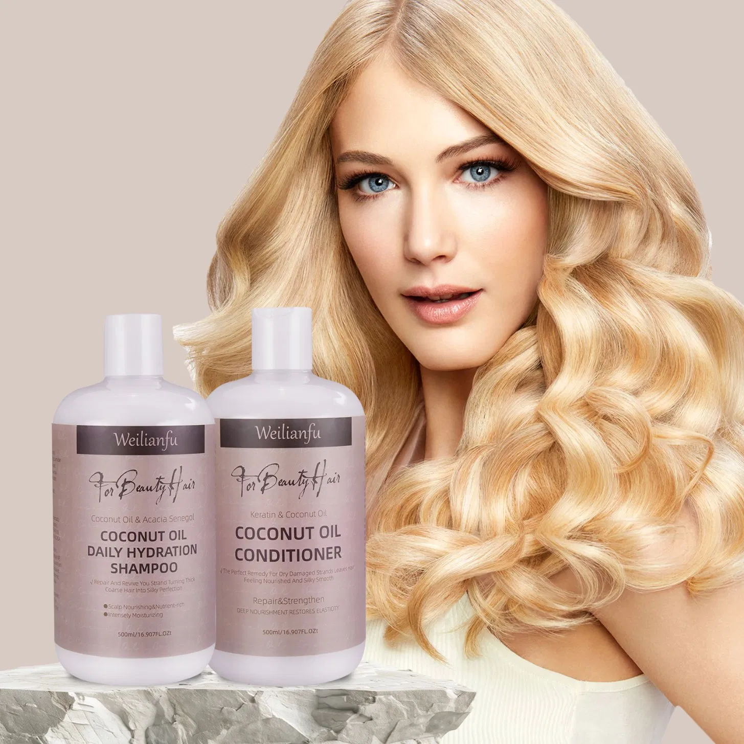 Luxury Coconut Keratin Shampoo & Conditioner Kit - Color-Safe Heat Protection & Split Ends Repair