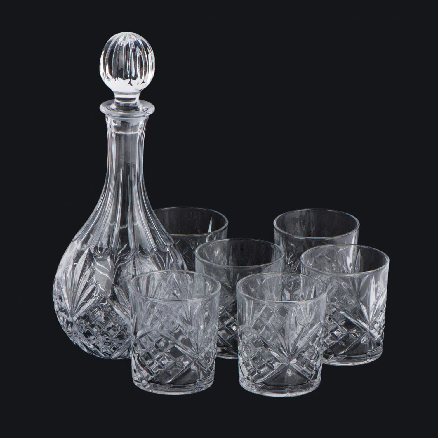 Tall Glass Wine Bottle with Embossed Design Glass Cup Set for Wine Storage