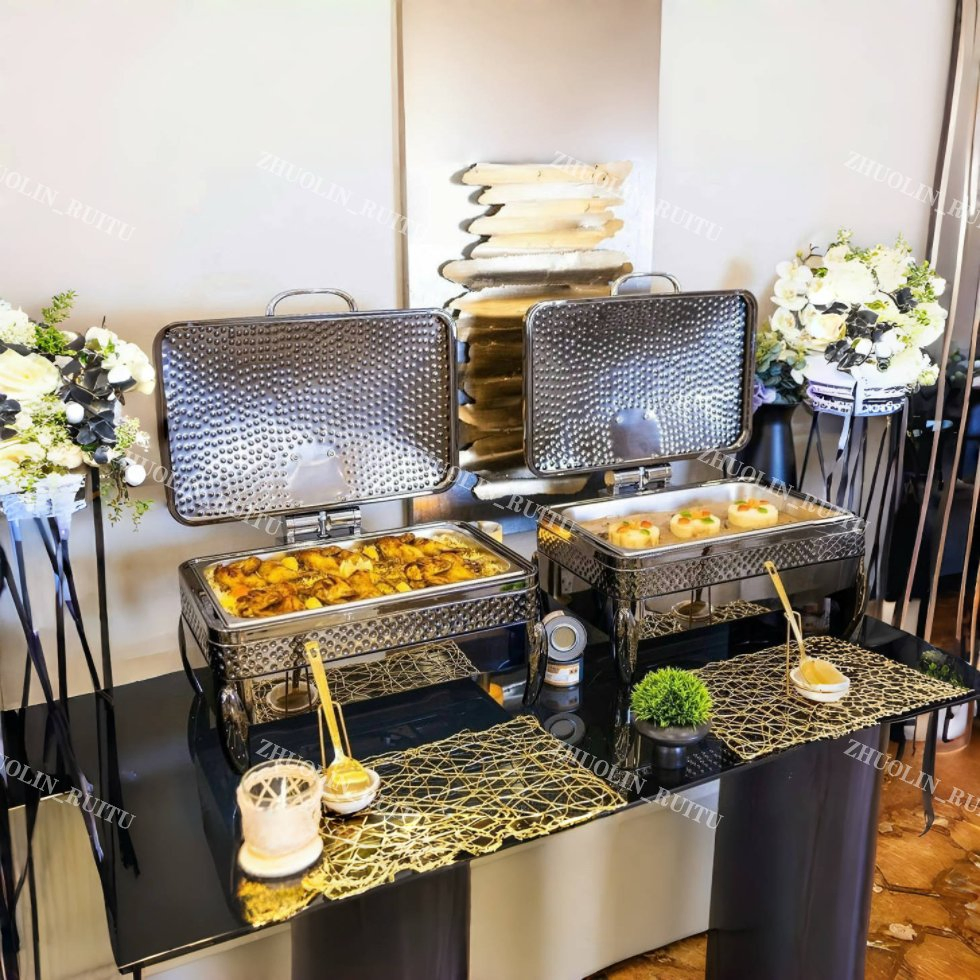 Restaurant Equipment Rose Gold Chaffer Dishes Luxury Glass Lid Induction 9L Cheffing Dishes Food Catering Stainless Steel Food Warmer Buffet Chafing Dish