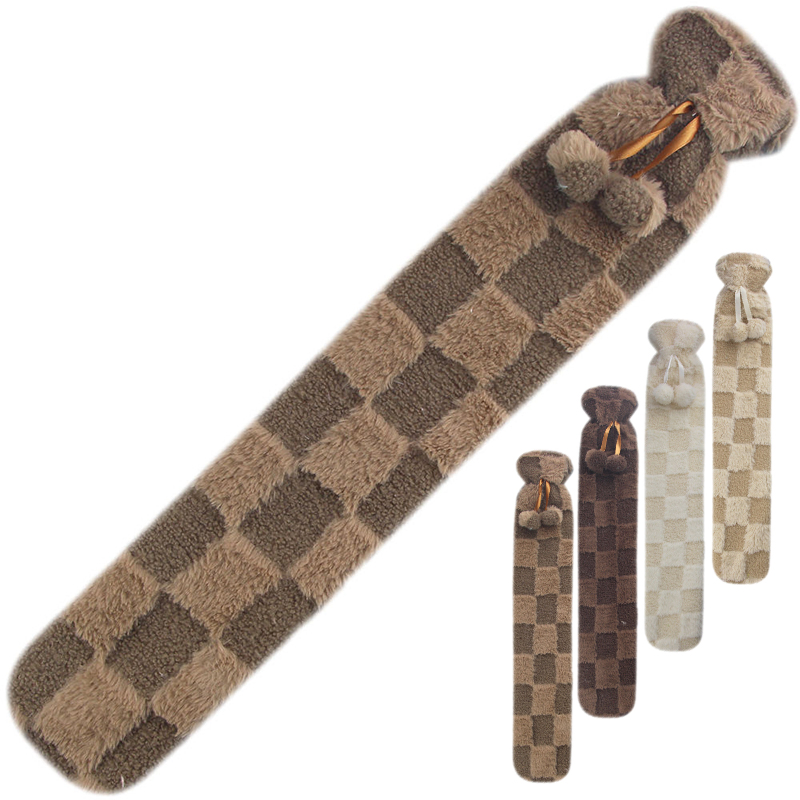 Long Hot Water Bottle Rubber Hot Bag with Fleece Fur Soft Cover
