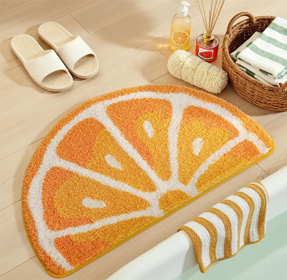 Cute Bathroom Rugs Half Round Funny Fruits Absorbent Bath Mat