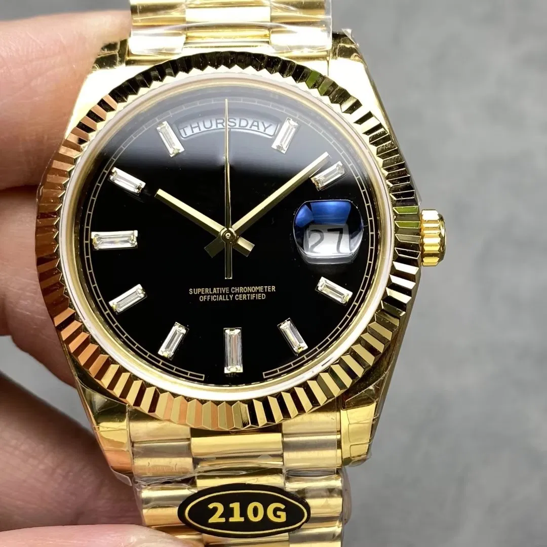 40mm Kf Factory 904L Steel 2836 Movement Weight 215g Gold Diamond Watch