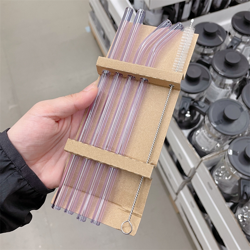 Handmade Reusable Heat Resistant Colorful Transparent Glass Straw Straight Straw Set