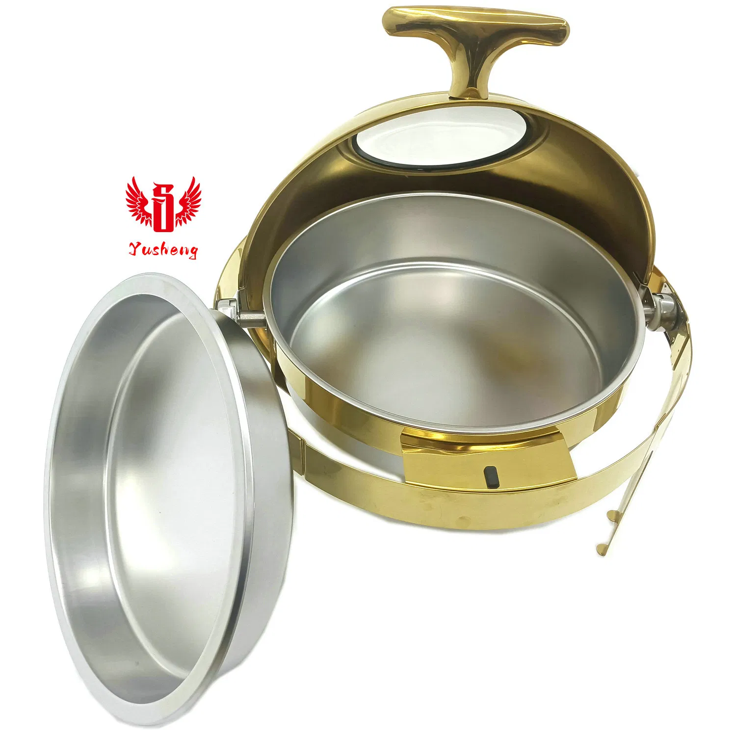 Roll Top Stainless Steel Chafing Dish Golden Color with Visible Lid 6L Glass Window