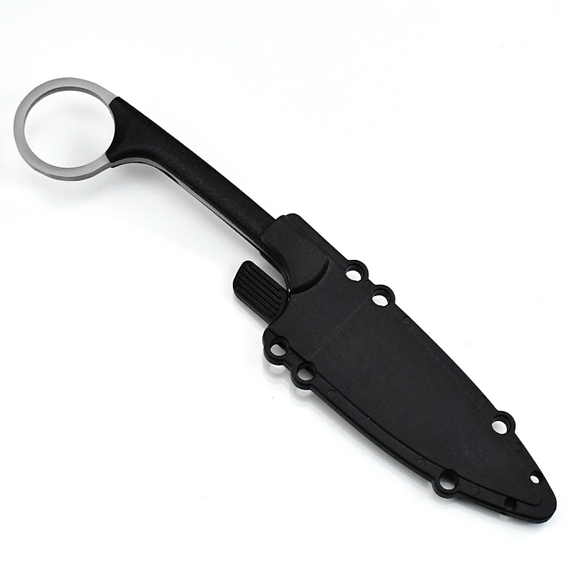 Outdoor Hunting Fixed Knife Steel 3Cr13 Black Coated Sharp Plastic Handle Drop Point Carbon Fiber Patterned Sheath