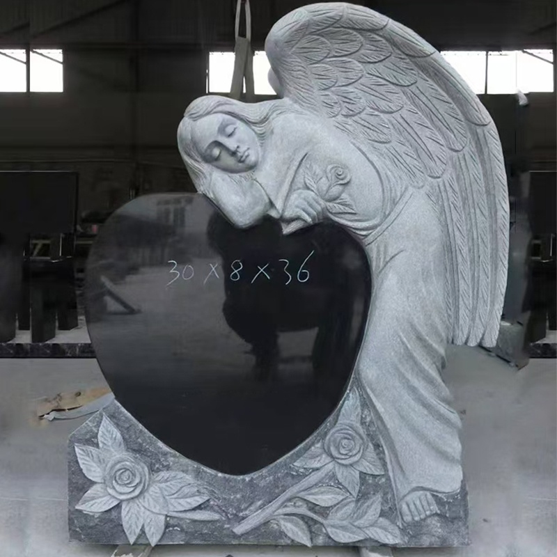 Hard Carved Shanxi Black Angel Heart Shaped Monument Upright Monument Headstone