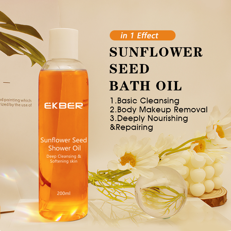 Private Label Organic Sunflower Seed Shower Oil Smooth Moisturizing Cleansing Body Shower Oil Shower Gel