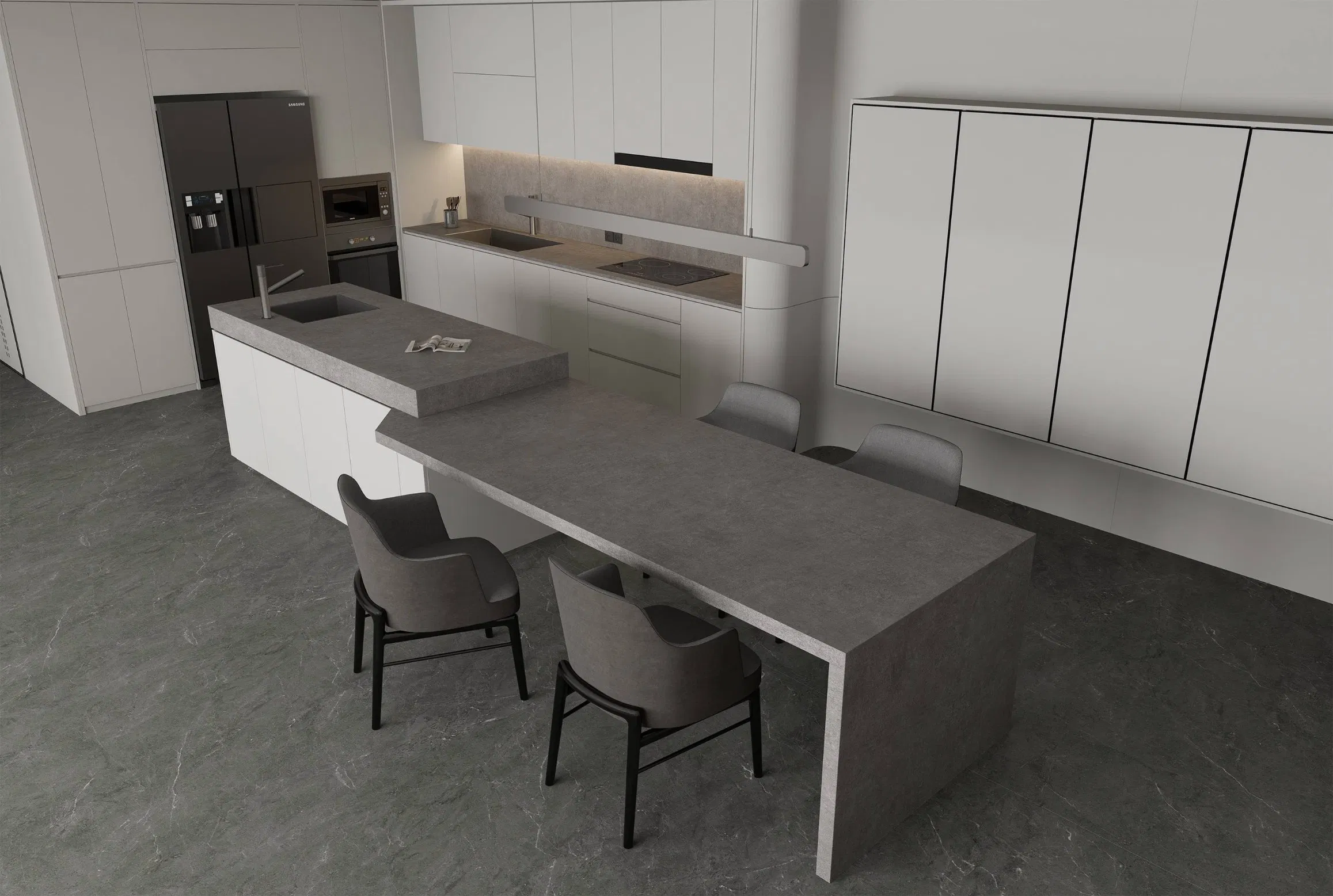 Large Format New York Grey Sintered Stone Countertop for interiors/indoor kitchen/bathroom/bar/table decoration