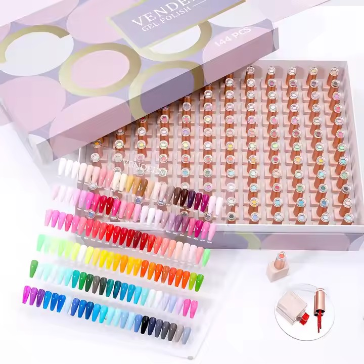 Custom Logo OEM 144 Neon Colors Gel Nail Polish Kit Private Label Soak off Gel Set with Bottle and Packaging