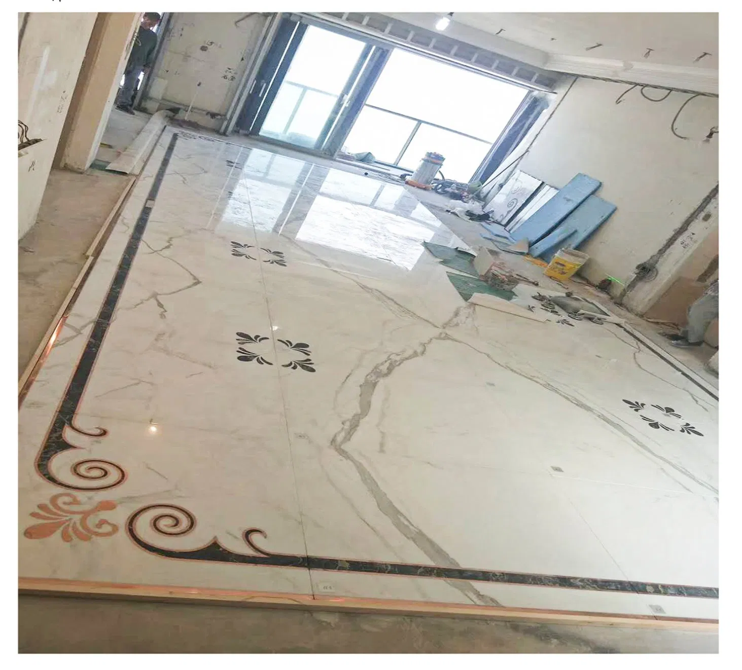 Custom Waterjet Marble Flooring Pattern Medallion Inlay Mosaic Tiles Design for Hotel Palace Villa Project