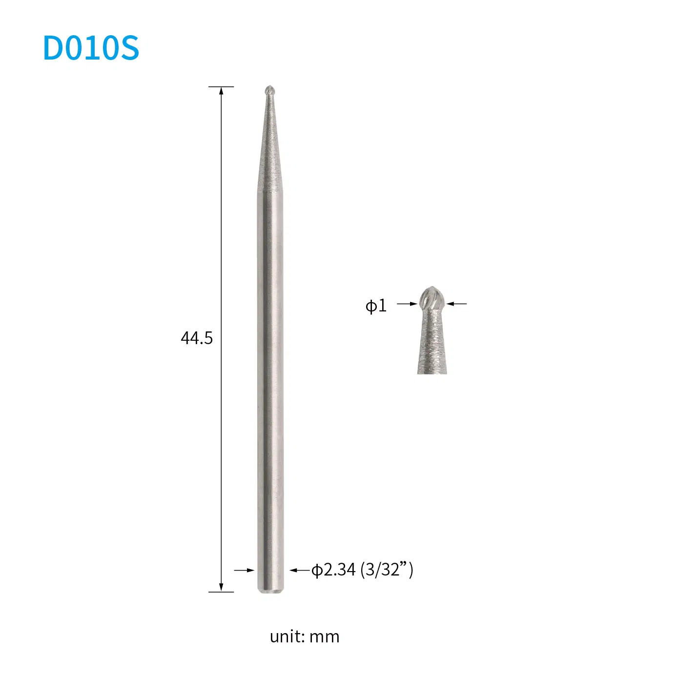 D010s Mini Round Ball Carbide Nail Drill Bit