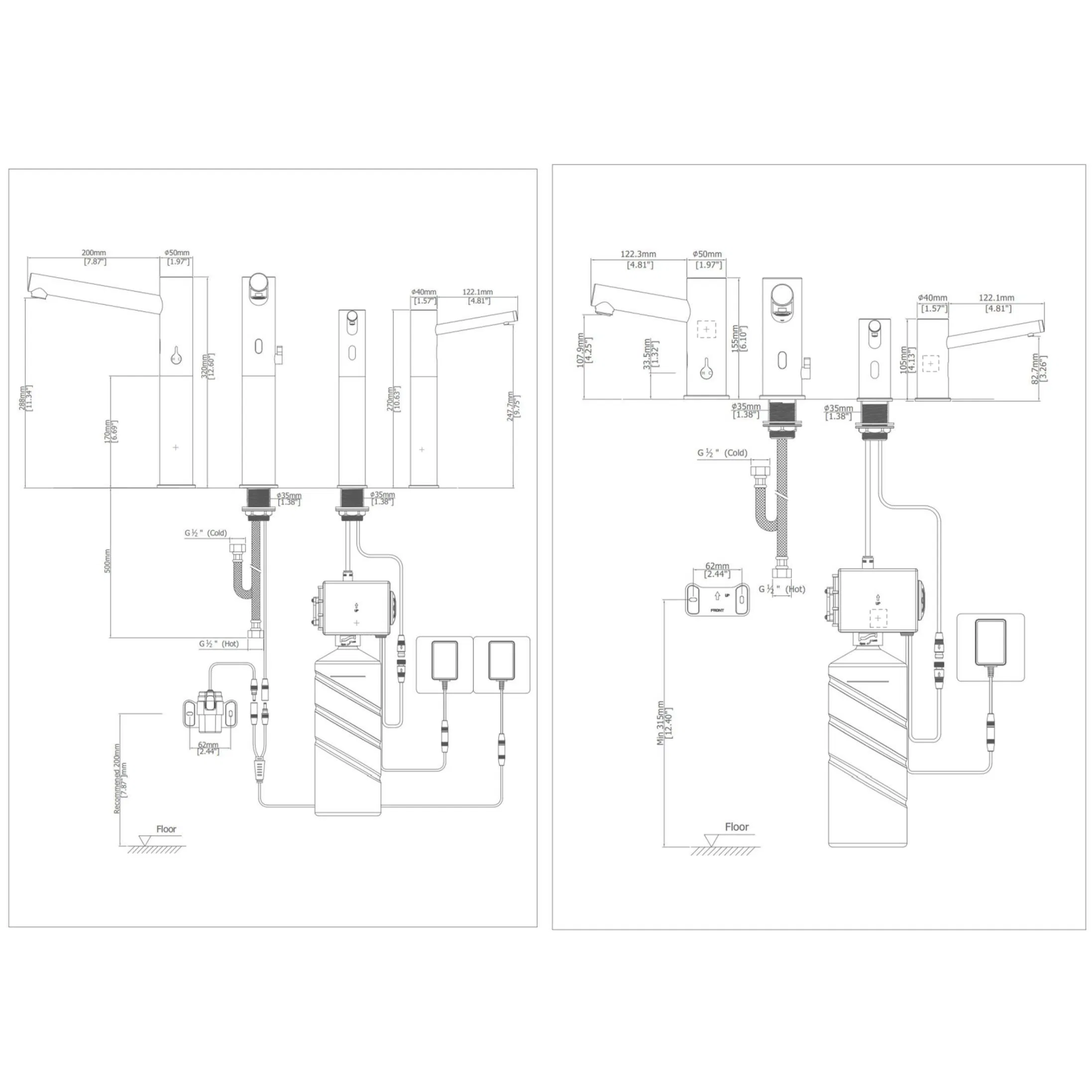 Higher Size Sensor Faucet and Sensor Soap Dispenser, temperature Adjustable