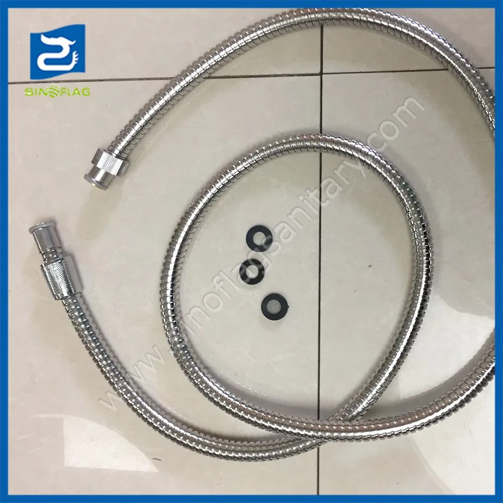 Double Lock Chrome Finishing Swivel Brass Connector with Saving Water Washer Ss Shower Hose