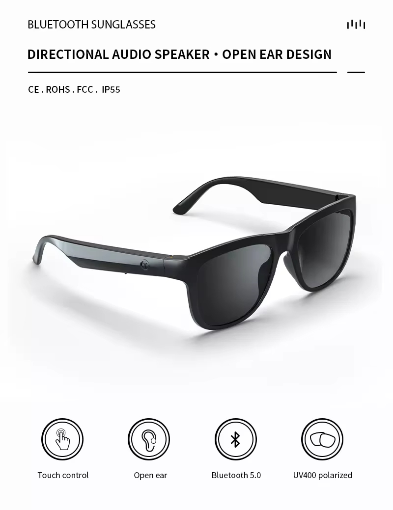 2024 Fashion Smart Audio Glasses Bluetooth UV400 Sunglasses with Tws Earphone Speaker for Men & Women