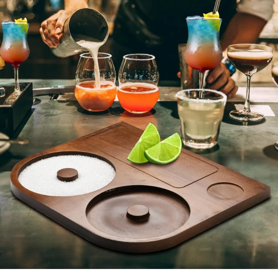 Bamboo Chopping Board & Bowl Place Handbanary Margarita Salt Sugar Rimmer Set for Cocktails