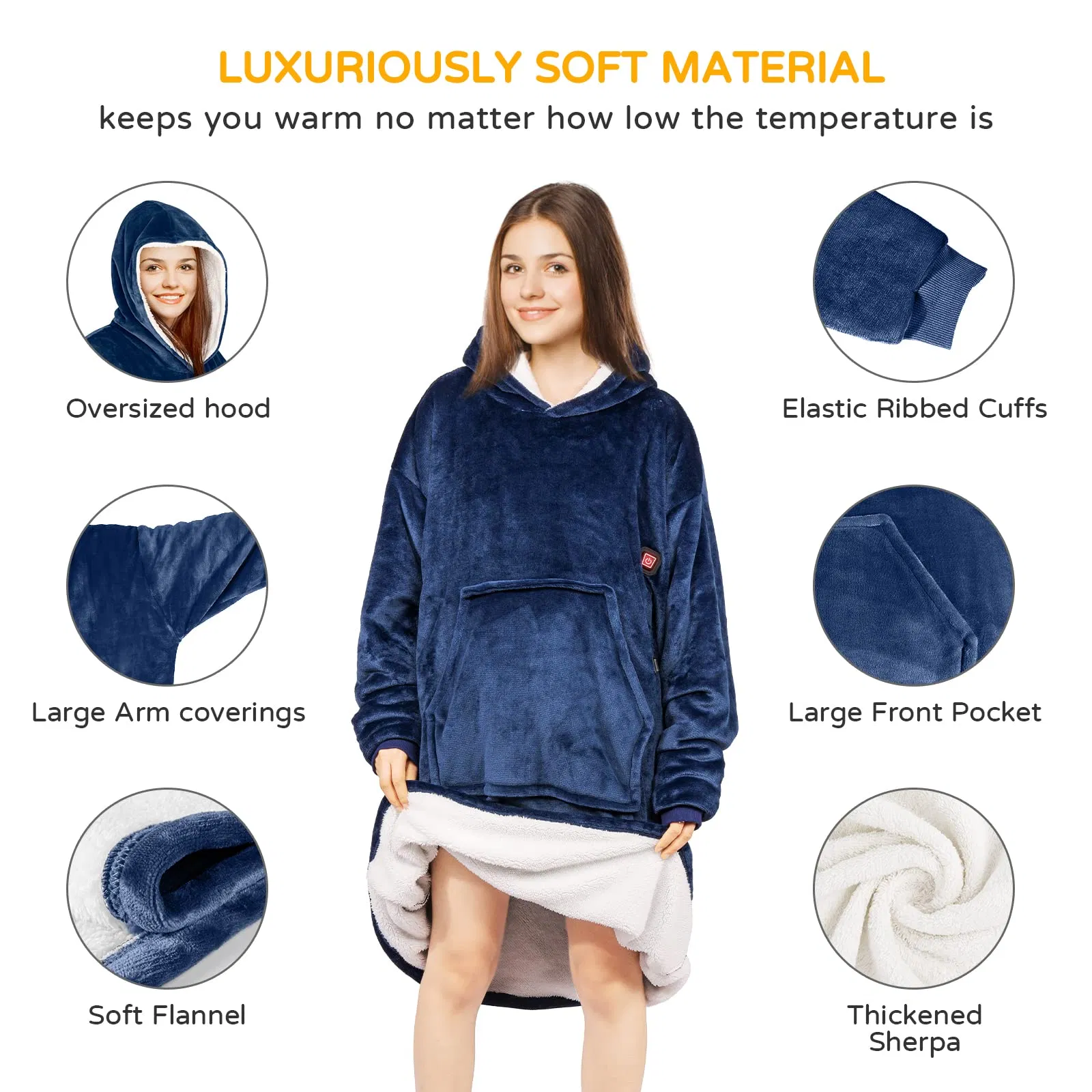 Wearable Heated Oversized Blanket Hoodie Powered by Portable Charger