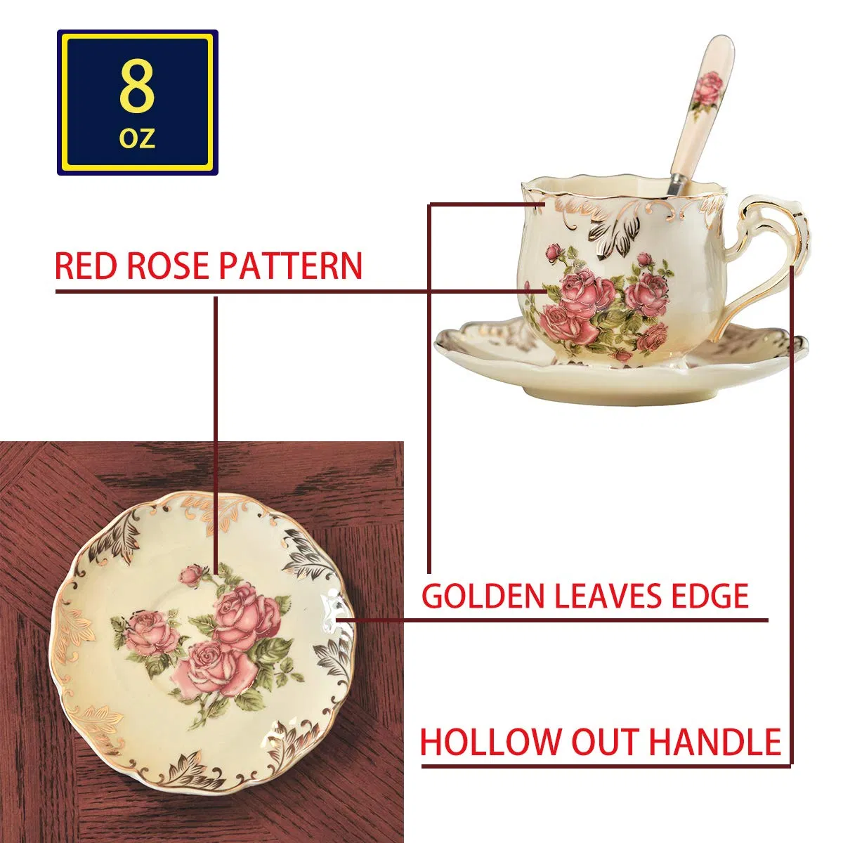 Hot Sale European Style Flowering Coffee Tea Cups and Saucer Set