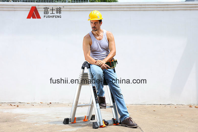 Double Used Aluminum Extendable Step Ladder for Loft Indoor Outdoor Office