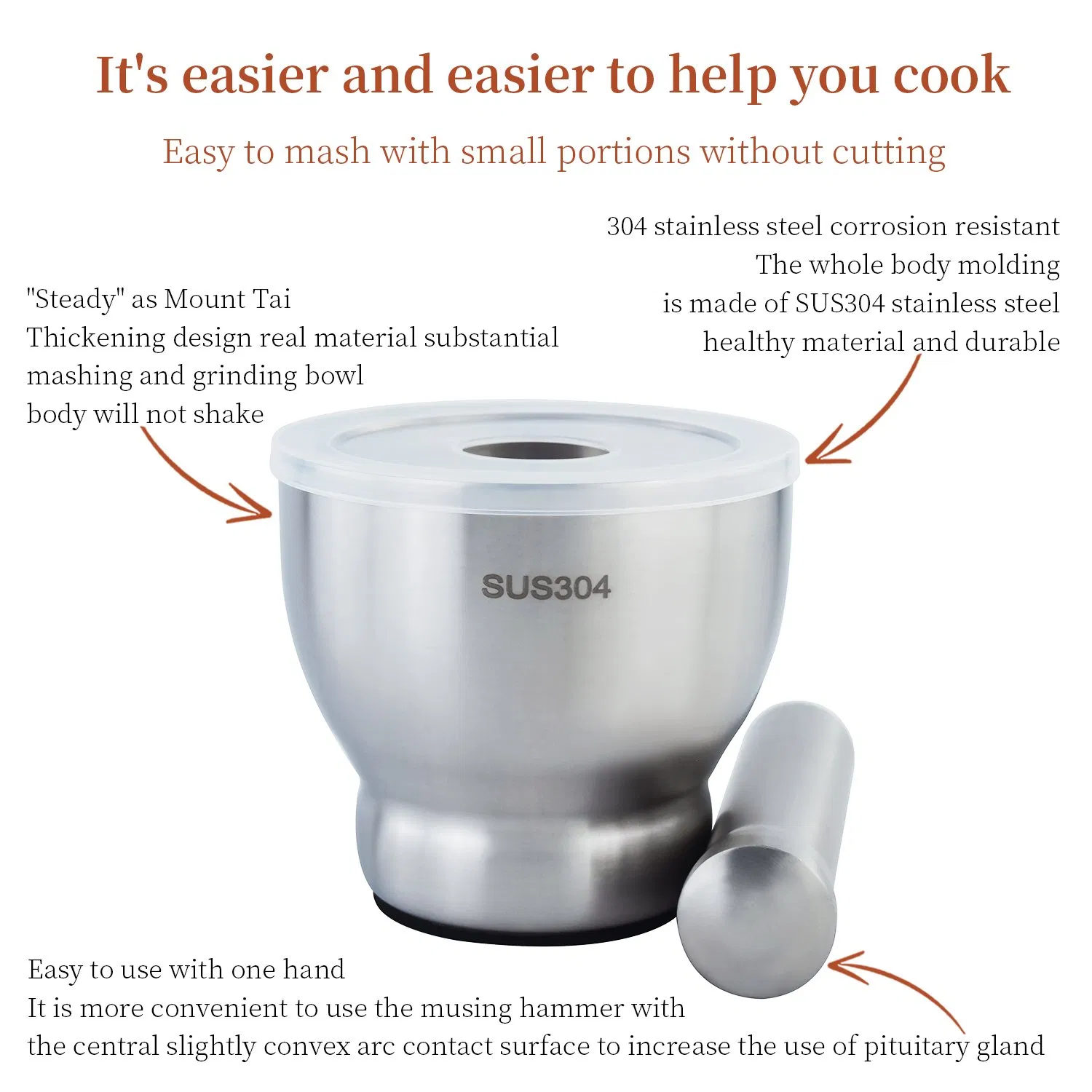 12.7cm 304 Stainless Steel Drum Garlic Crusher Hand Grind