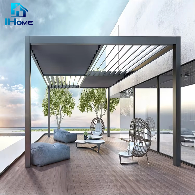 Factory Price Waterproof Louvers with LED Outdoor Blade Roof Motor Patio Cover Gazebo Smart Aluminum Pergola