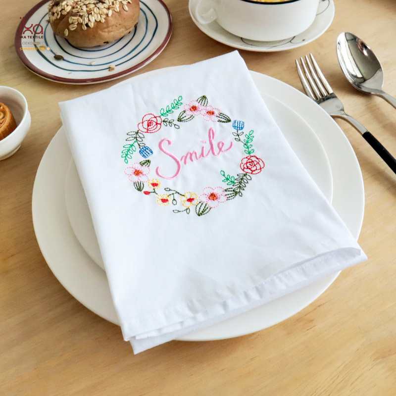 Hotel Living Room Home Decoration Hot Sale New Product Custom Printed Embroidery Woven White Cloth Cotton Napkins with Logo