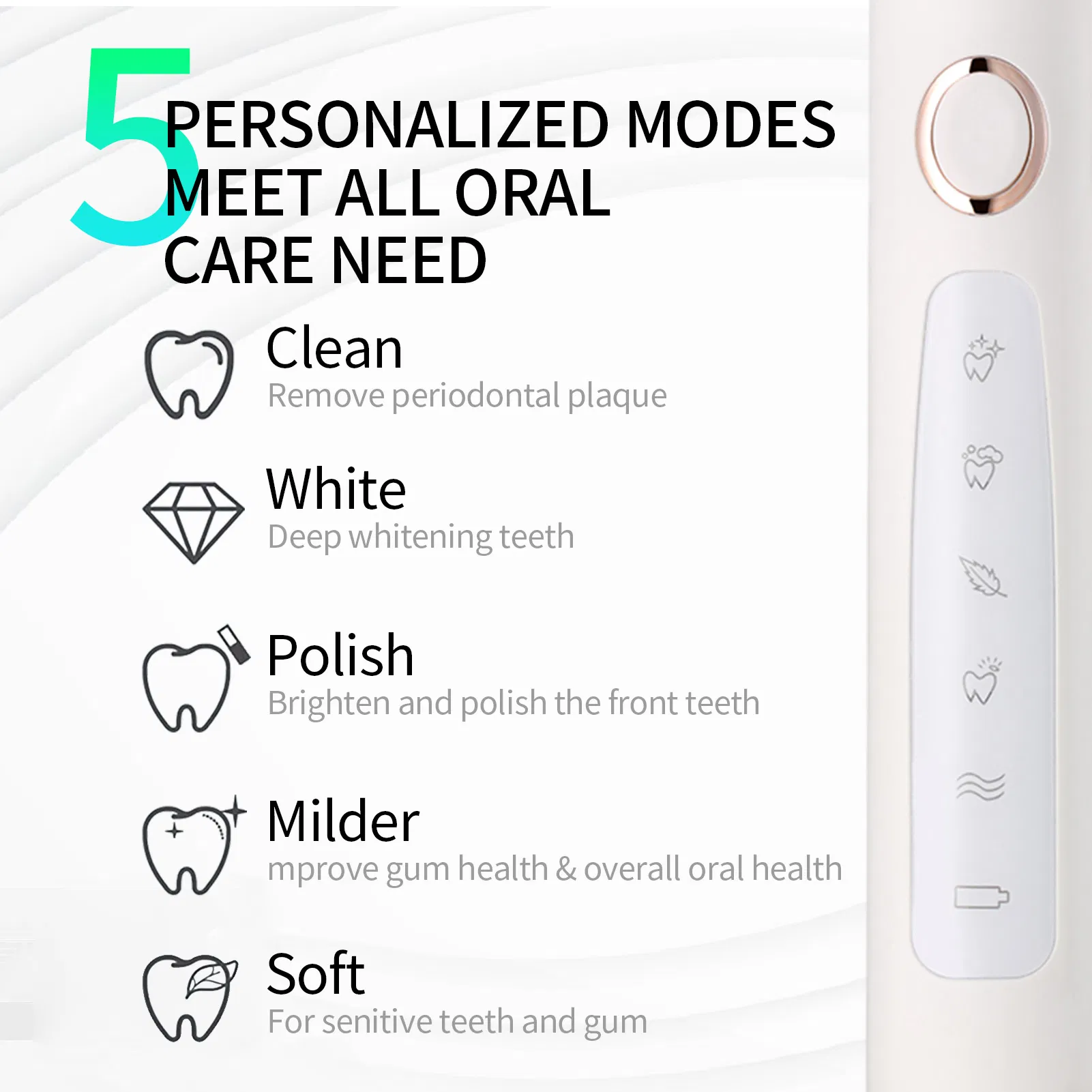 White Household Vibrating Soft Automatic Ultrasonic Electric Toothbrush for Adult