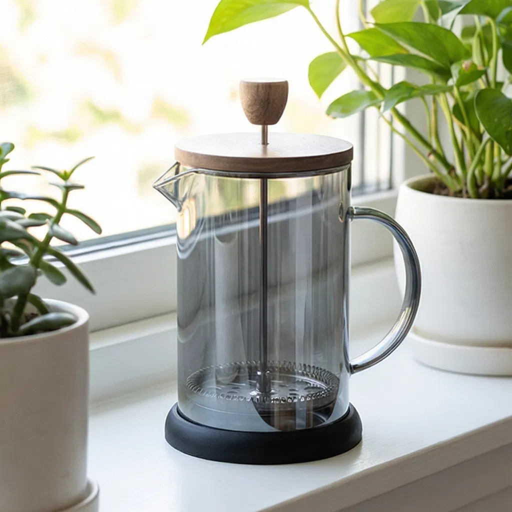 Coffee Plunger French Press Coffee Maker Stainless Steel Glass & Plastic Large Capacity with Lid