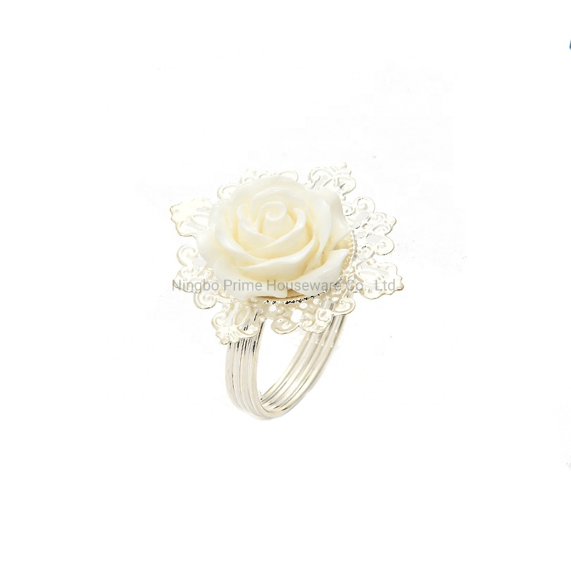 White Plastic Metal Ring Flower Plant Napkin Ring for Wedding Festival Decor Wholesale