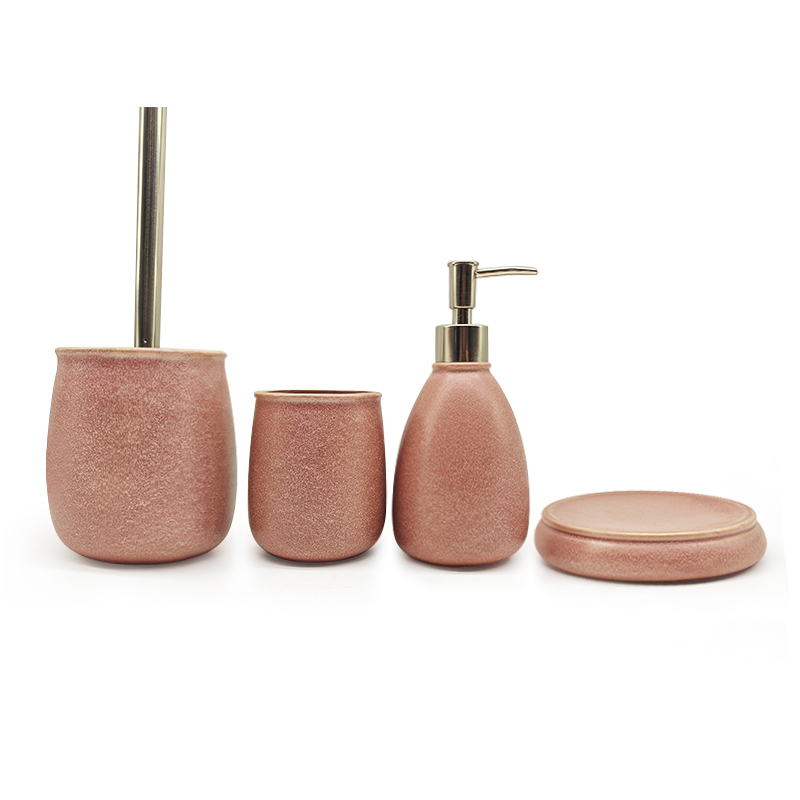Simple European Style Pink Ceramic Bathroom Accessories Set Bathroom Accessories Set for Home Decor