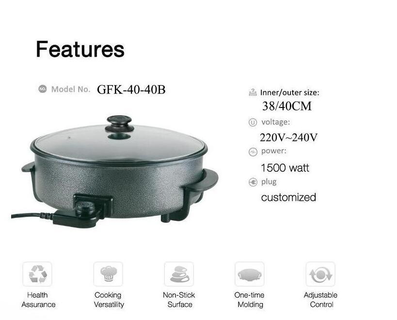 High-Certified 7cm-9cm Deep Large Size Electric Frying Pan Stainless Steel Pizza Pan Factory Wholesale Export