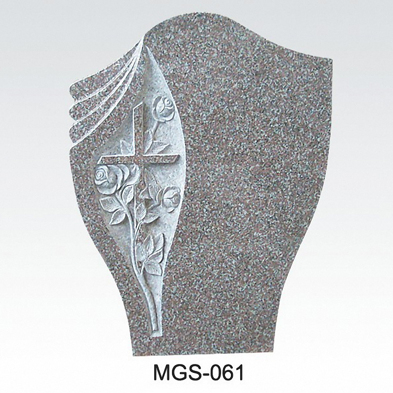 Multicolor Red Cemetery Tombstone Monument with Cross