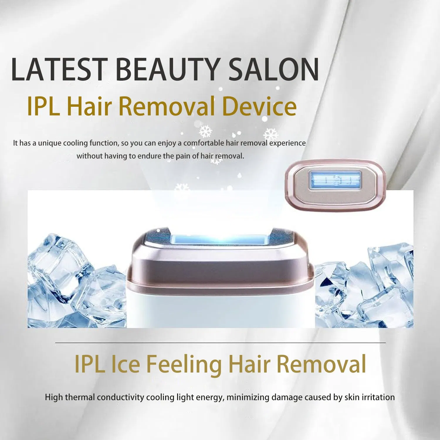 Home-Use 2-in-1 Straight-Plate IPL Hair Removal Device with an Ice-Cooling Function and a Dust Cover.