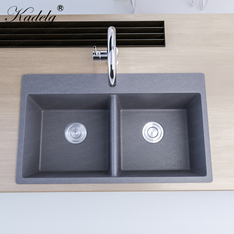 Premium Black Handmade Double Bowl Quartz Stone Sink