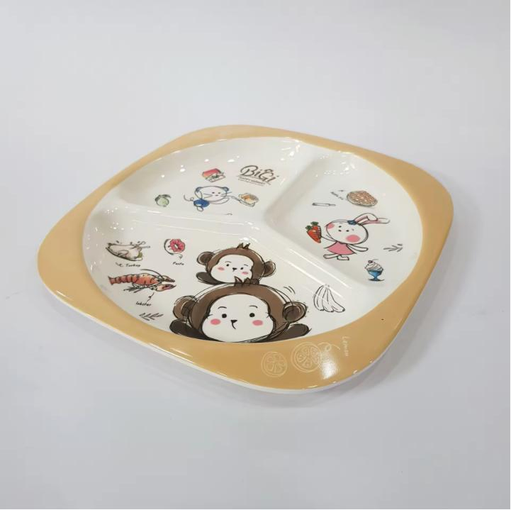 Ready Stock Hot Sales Original Cute Cartoon 3-Divided Plate for Children Restaurant Melamine Plate