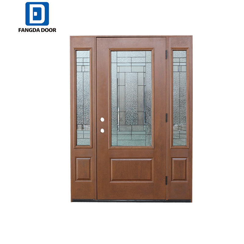 Fangda Craftsman Mahogany Stained Fiberglass Prehung Entry Door with Decorative Glass