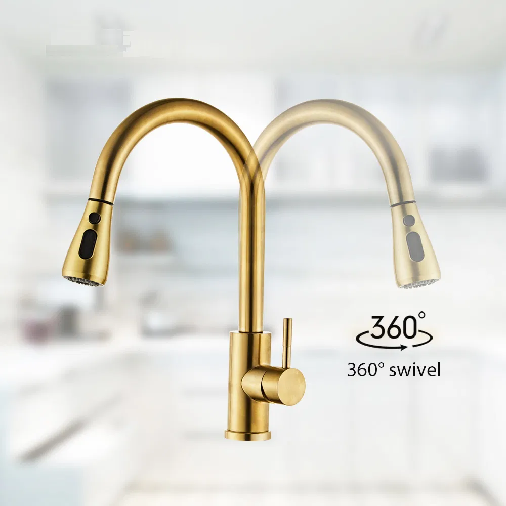 Brass Copper Long Neck Swivel 1hole Single Lever Pull out Kitchen Sink Water Faucet Kitchen Water Mixer Taps