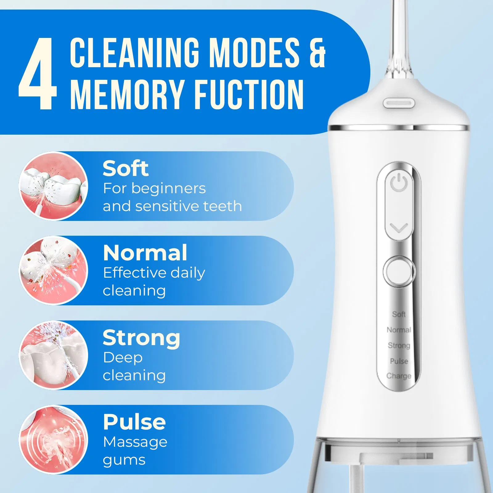 Portable 300ml 4 Nozzles Oral Cleaning Irrigator 4 Modes Oral Care Rechargeable Dental Water Flosser