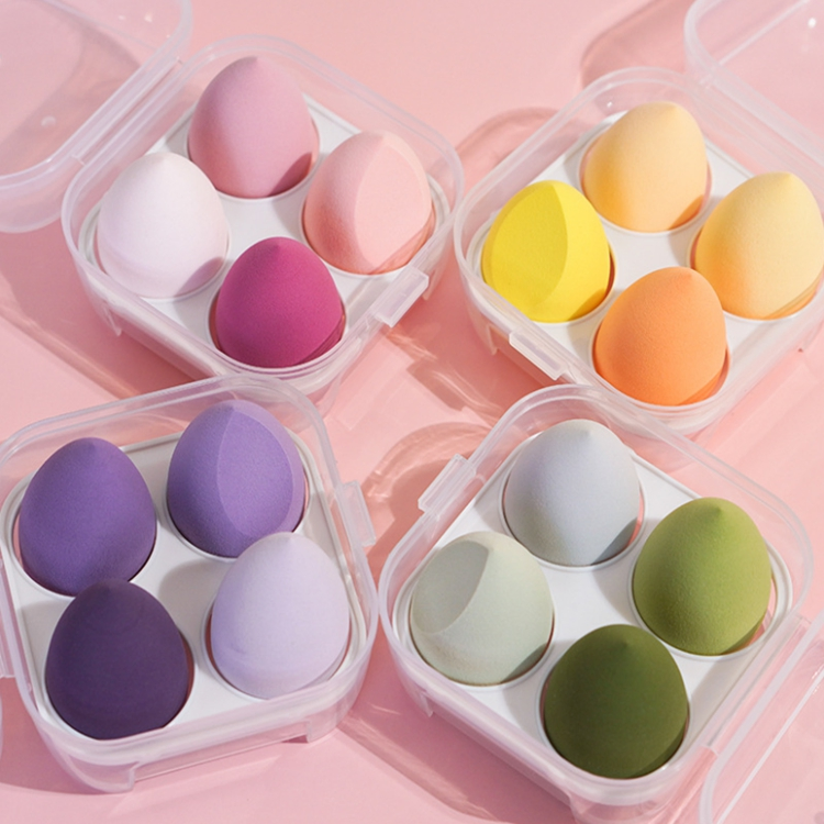 Custom 4 PCS/Set Latex Free Makeup Sponge Private Label Microfiber Large Blender Beauty Peach Puff Sponge Case Holder Packaging