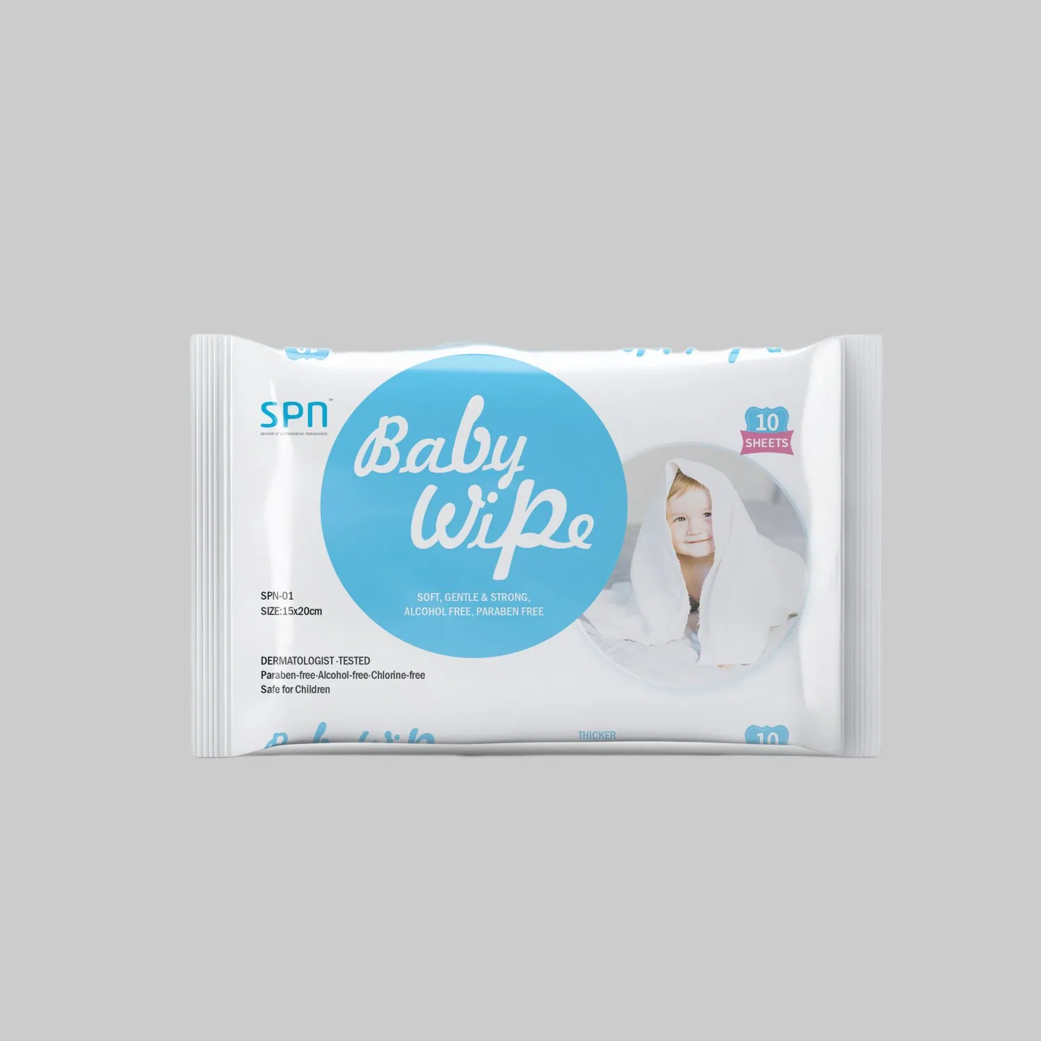 Spn Private Label Biodegradable Wet Tissue Baby Wet Wipe Baby Care Items Cleaning Hand Lip Mouth Disposable Flushable Products Cloth OEM ODM Water Baby Tissue