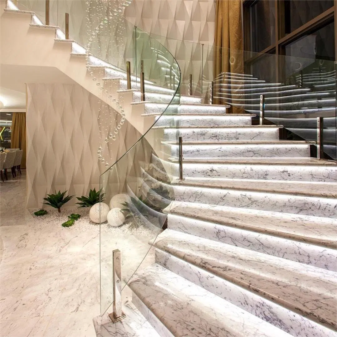 USA Modern Villa Customized Interior Curved Stairs Durable Wood Steel Glass-Marble/Wooden Stairs for Apartments