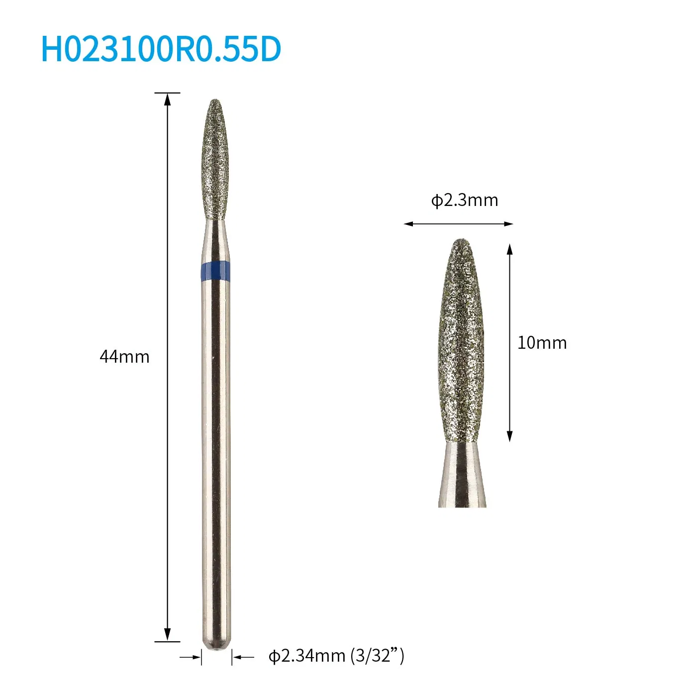 Professional Nail Beauty Tool 2.35mm Stainless Steel Shank 2.3mm Dia Flame Diamond Nail Drill Bits