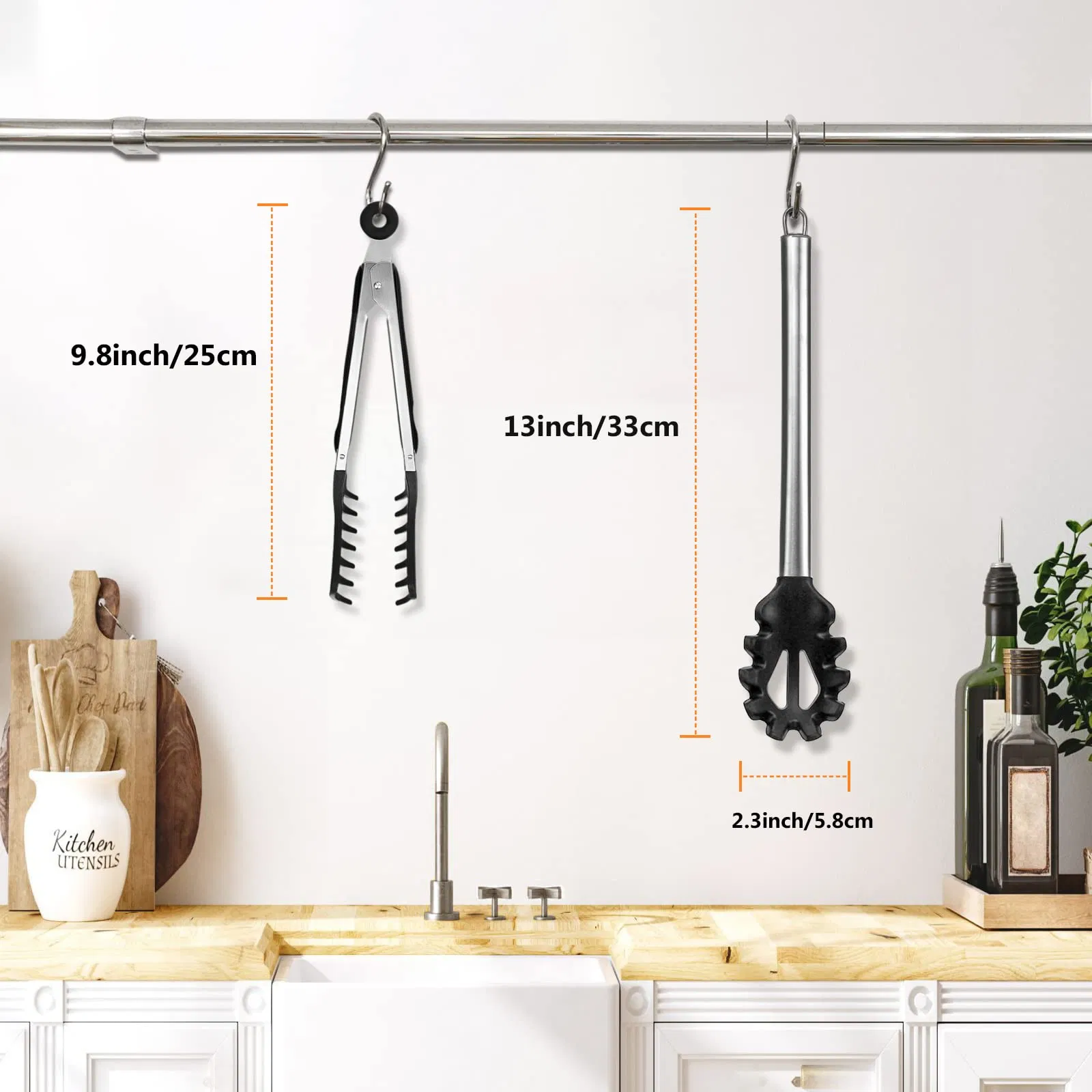 2 PCS Spaghetti Spoon Pasta Tong Silicone Fork Stainless Steel Noodle Clip