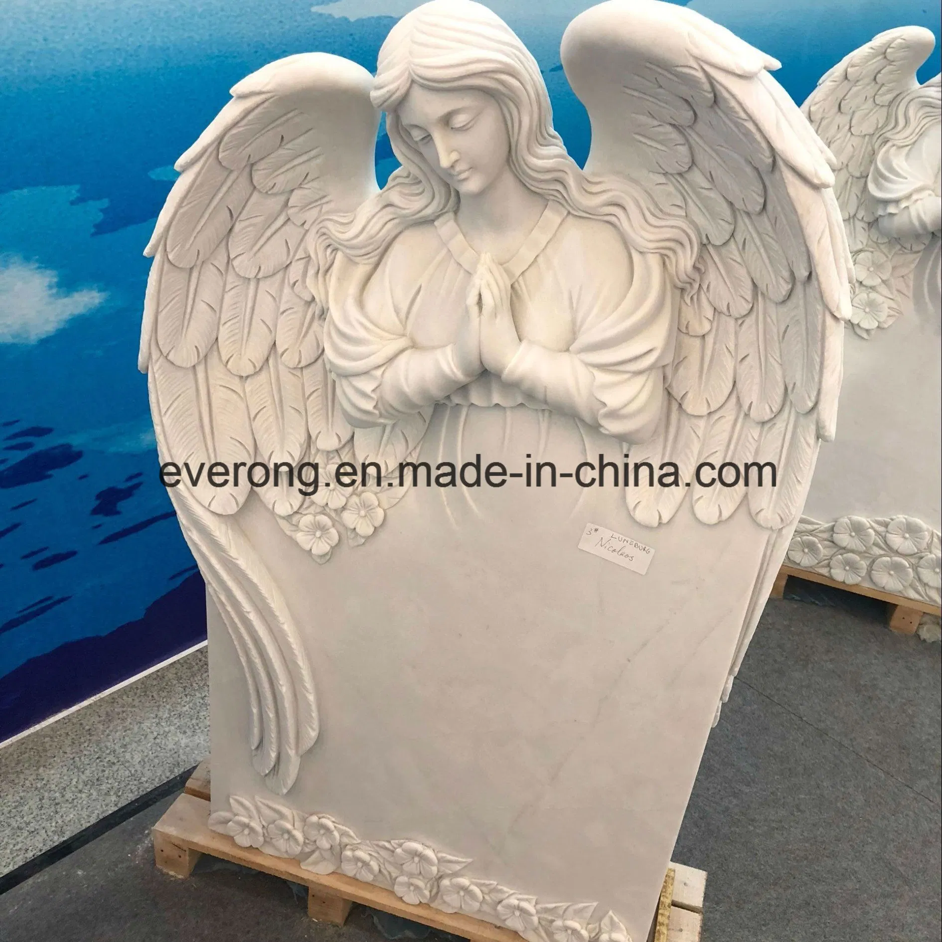 Factory White Marble Tombstone Weeping Angel Etching Headstone for Sale