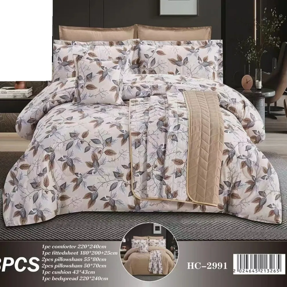6PCS or 8PCS Brushed Microfiber Disperse Print Bed in a Bag Comforter Set with Fitted Sheet Set