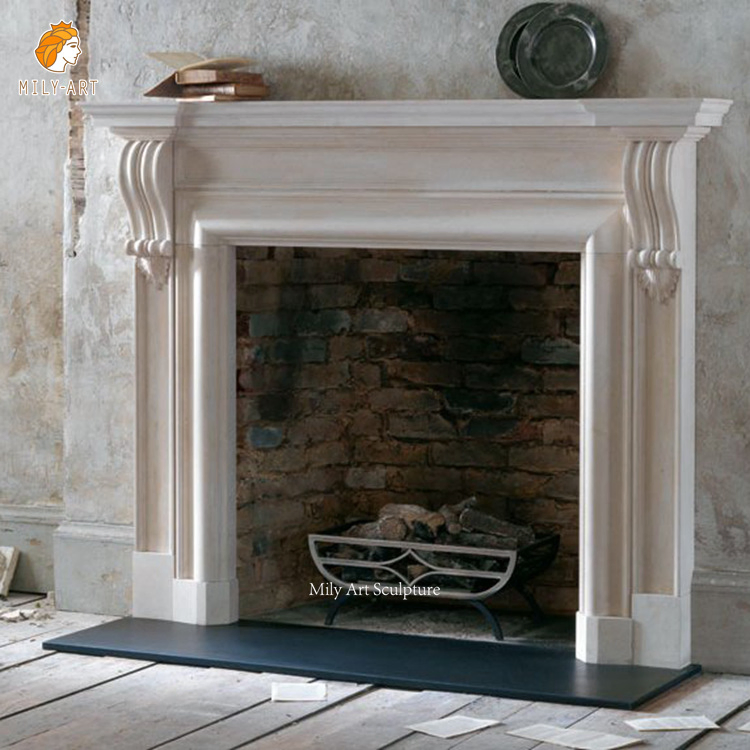 White Marble Fireplace Mantle for Home Decoration