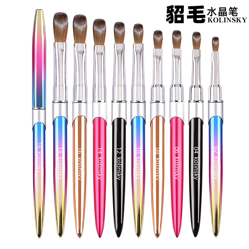 High Quality 2#-18# Flat Wet Sable Crimp 100% Kolinsky Acrylic Nail Brush